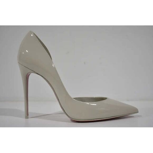 Christian Louboutin Iriza 100 Craie White Grey Patent Leather Point Heel Pump 39 - Picture 2 of 9